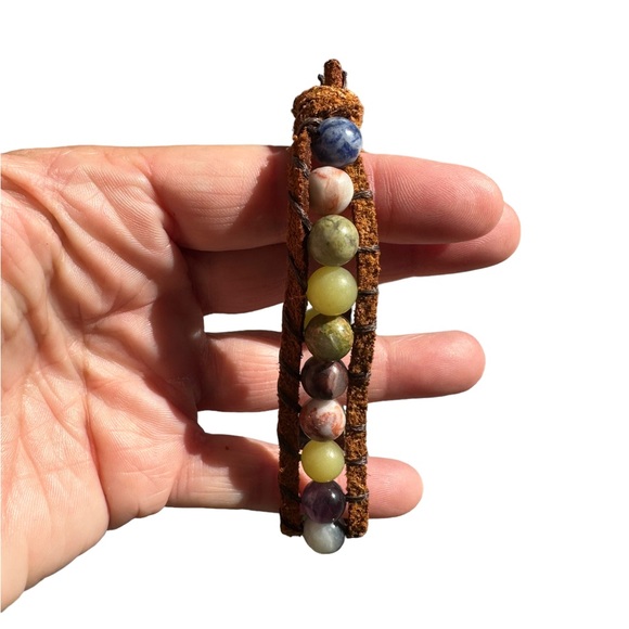 Colorful Glass Bead and Leather Boho Bracelet - Picture 3 of 5